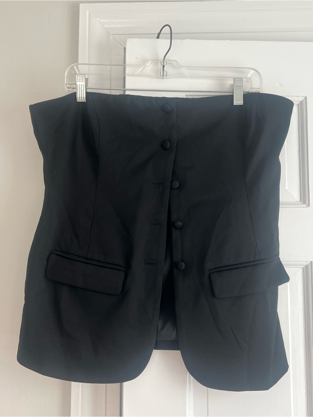 Strapless Black Button-Front Bustier Top